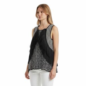 YOANA BARASCHI ANTHROPOLOGIE Women’s Black White Fringe Textured Tank Large